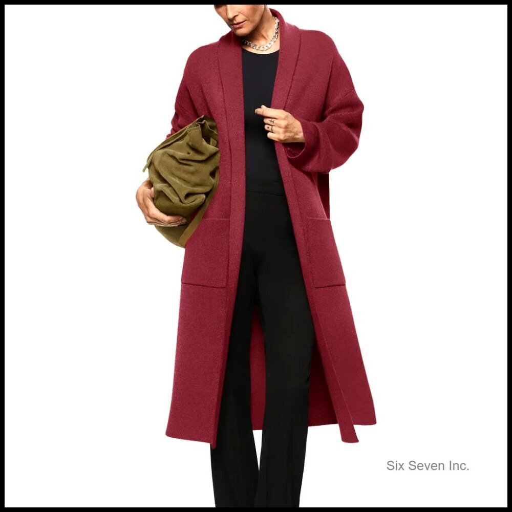 Oversized Long Sleeve Maxi Cardigan Open Front Knitted Sweater Coat Lapel